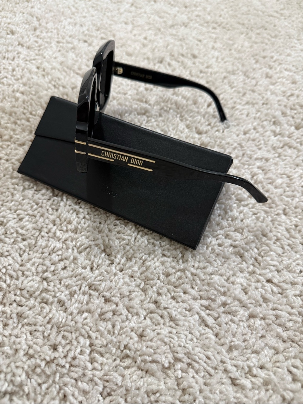 Dior Women's Black Sunglasses with Gold Temple Stripe